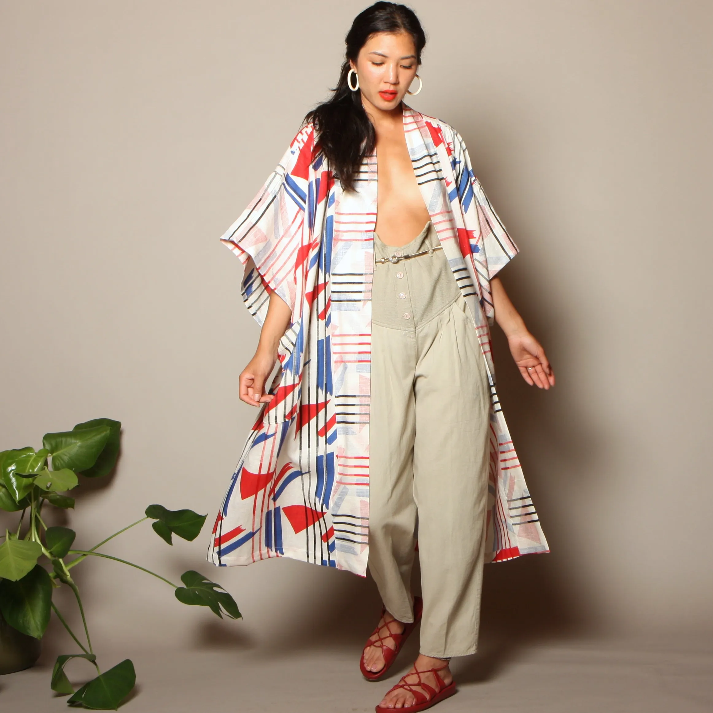 1940's Printed Linen Kimono Duster