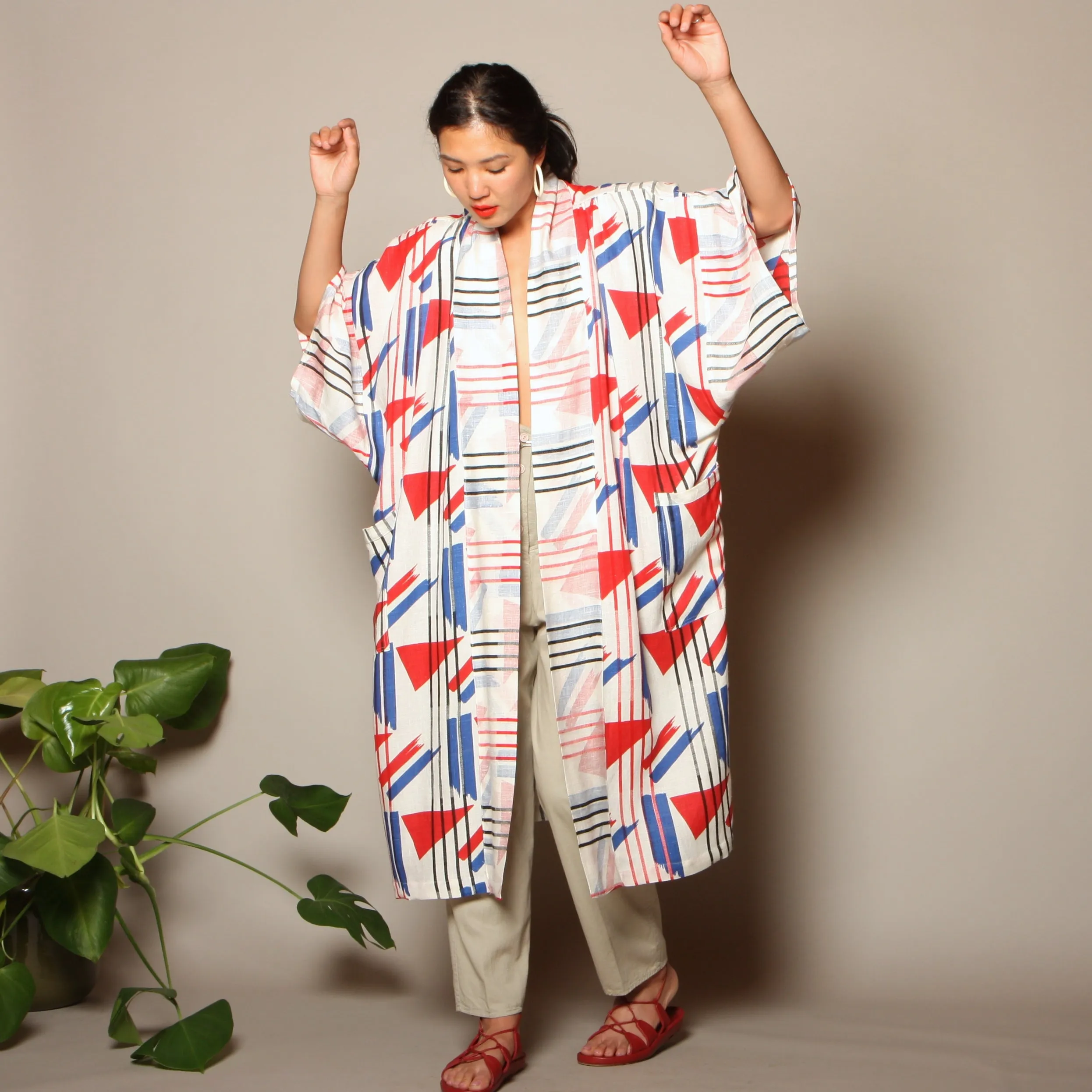 1940's Printed Linen Kimono Duster