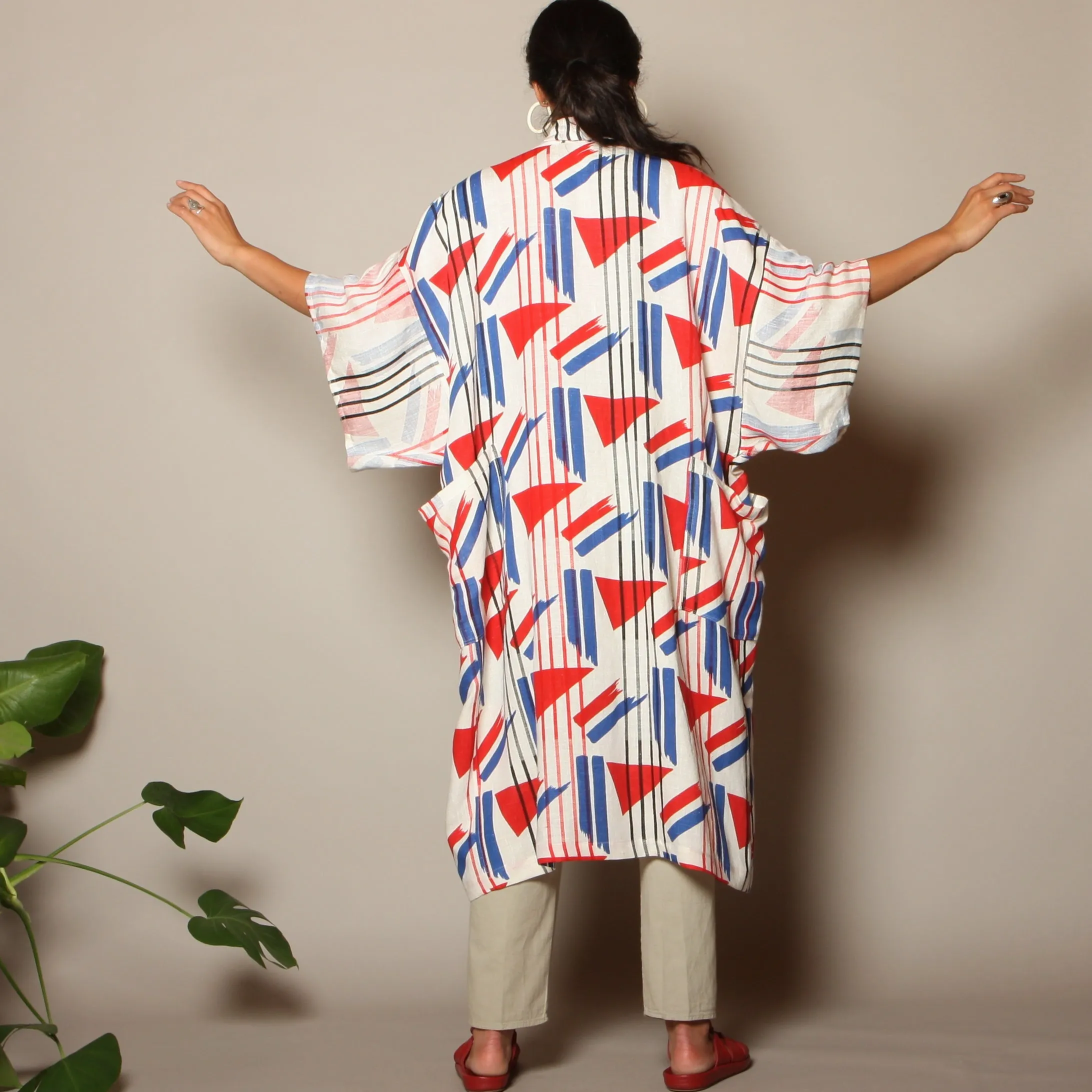 1940's Printed Linen Kimono Duster