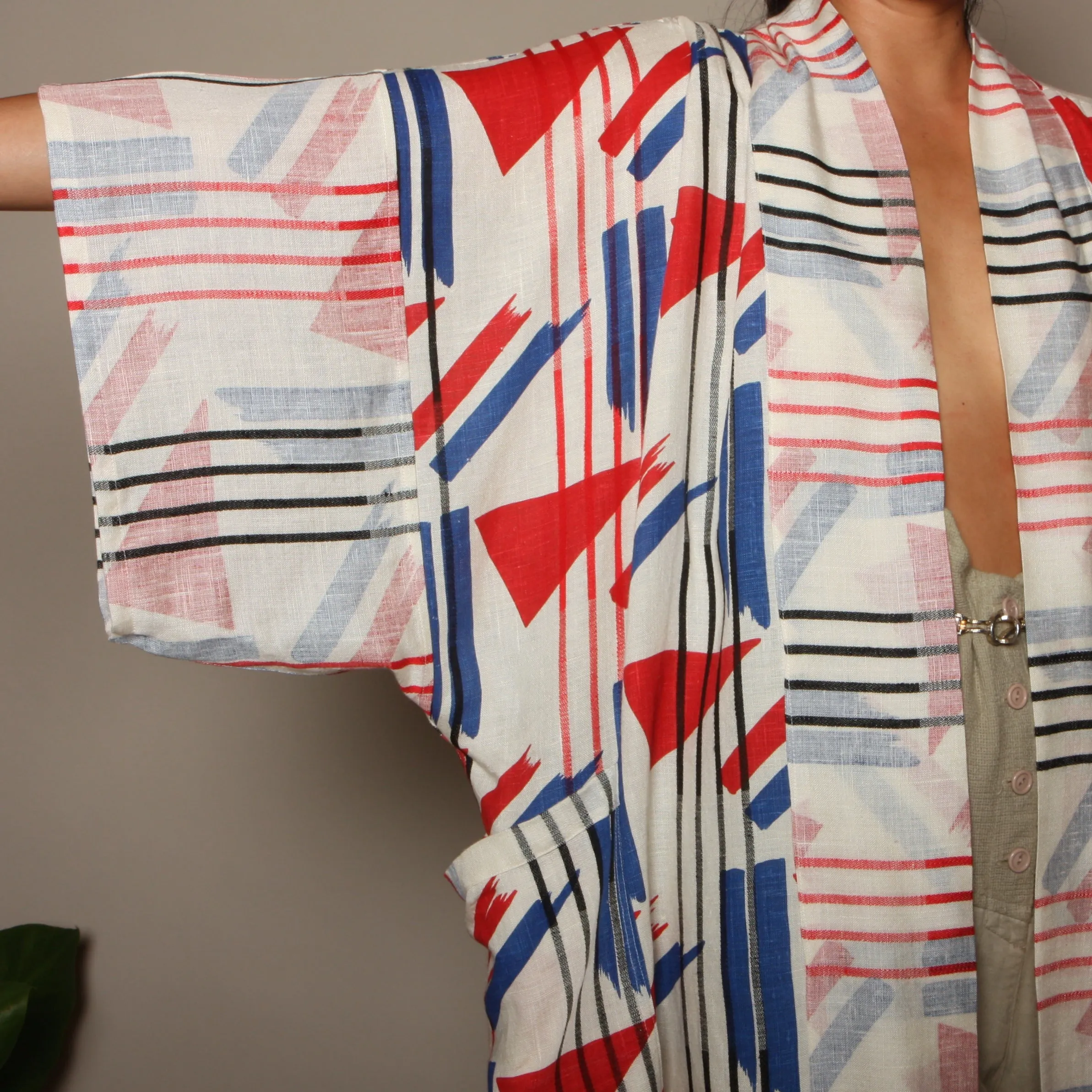 1940's Printed Linen Kimono Duster