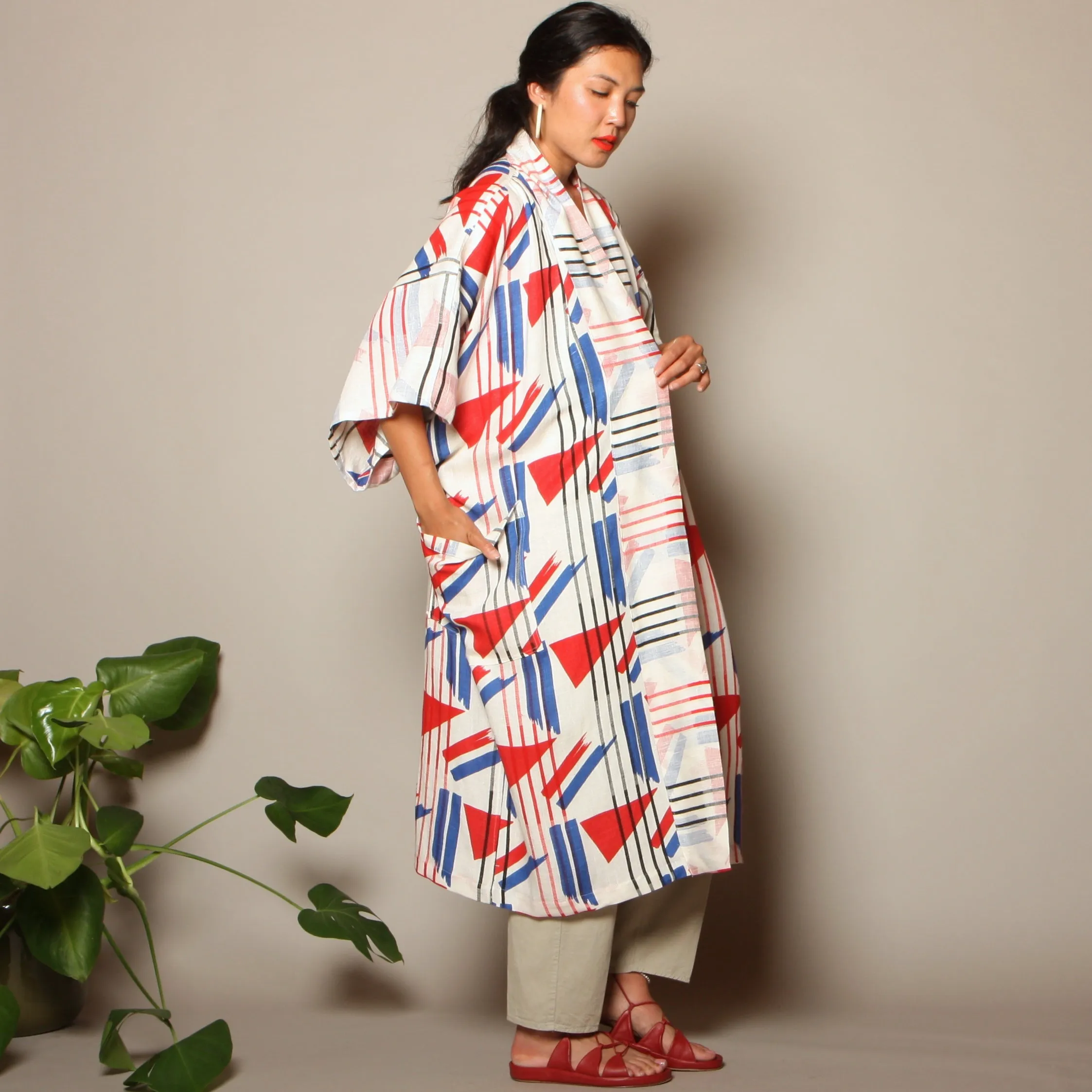 1940's Printed Linen Kimono Duster