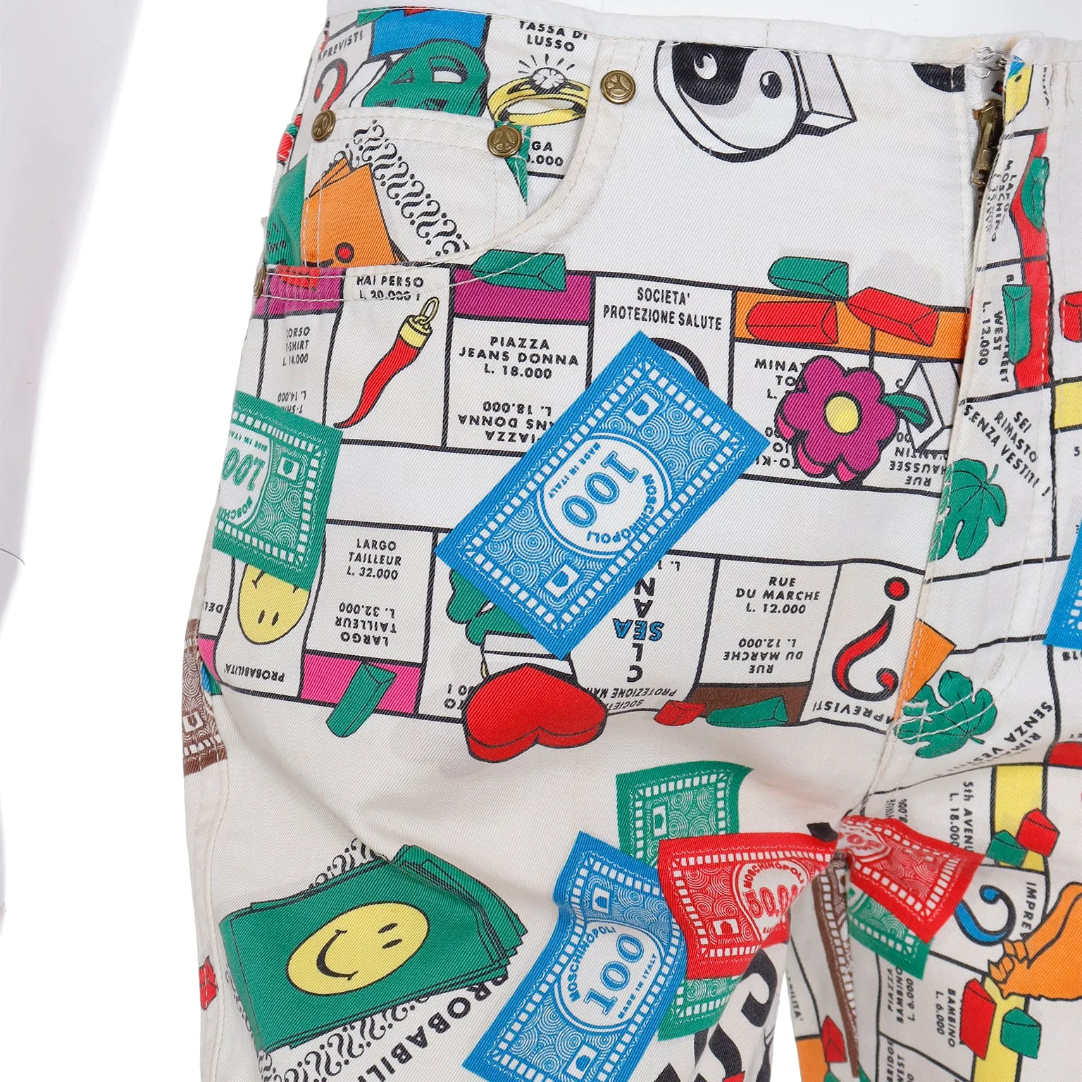 1990s Moschino Monopoly Theme Novelty Pants Moschinopoly Jeans
