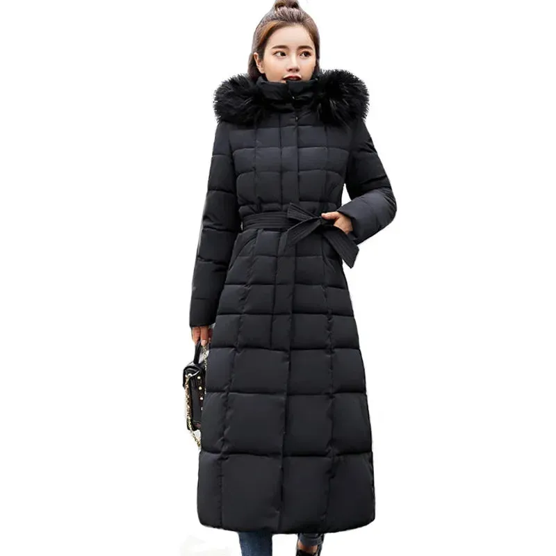 2024 Winter New Women's Clothing down Cotton-Padded Coat Long Fashion Slim Fit below the Knee Thickened Coat