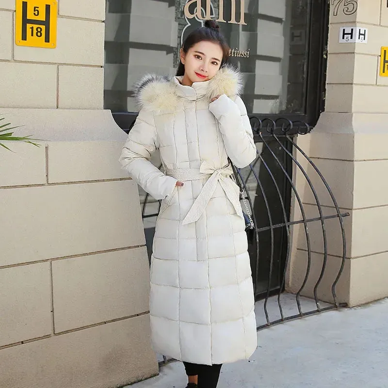 2024 Winter New Women's Clothing down Cotton-Padded Coat Long Fashion Slim Fit below the Knee Thickened Coat
