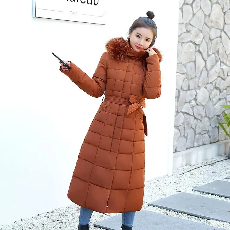 2024 Winter New Women's Clothing down Cotton-Padded Coat Long Fashion Slim Fit below the Knee Thickened Coat