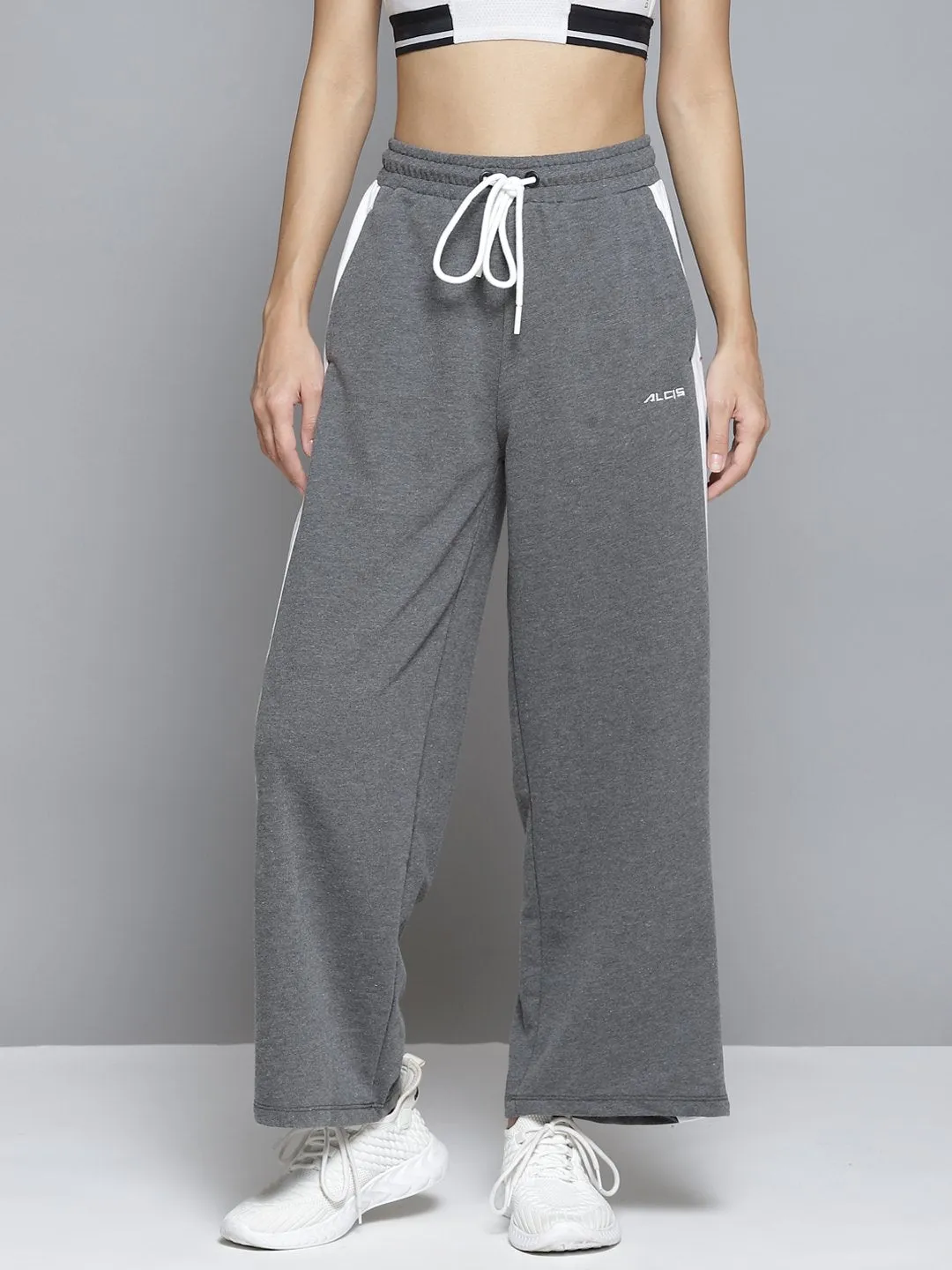Alcis Women Grey & White Striped Relaxed Fit Joggers
