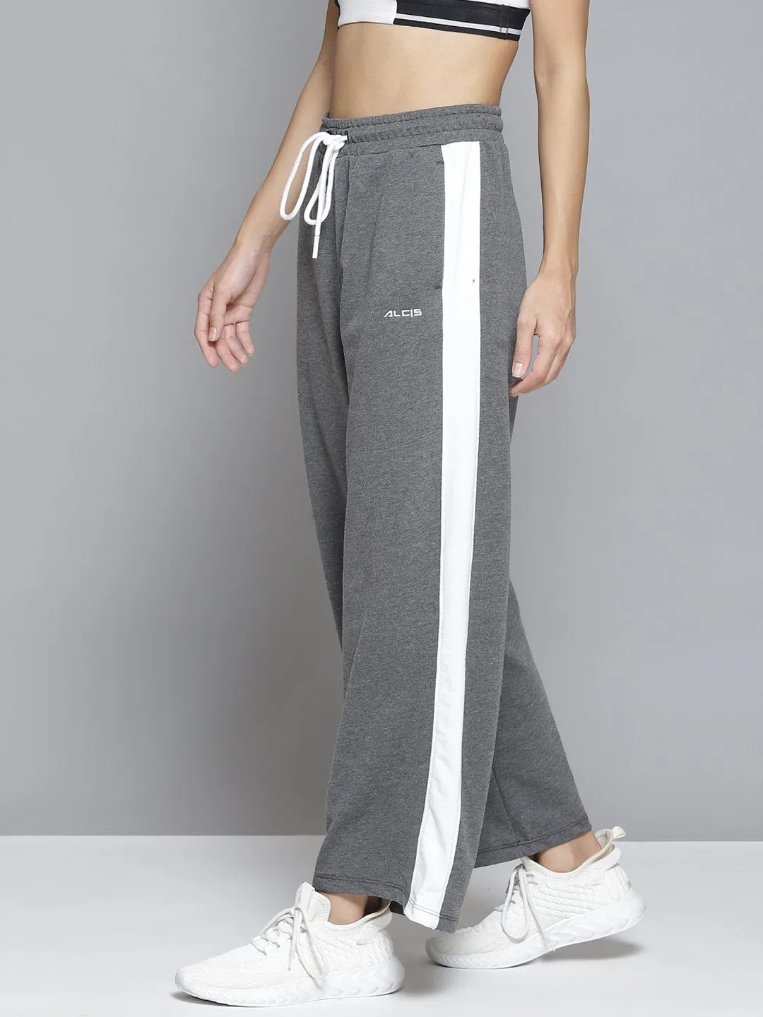 Alcis Women Grey & White Striped Relaxed Fit Joggers