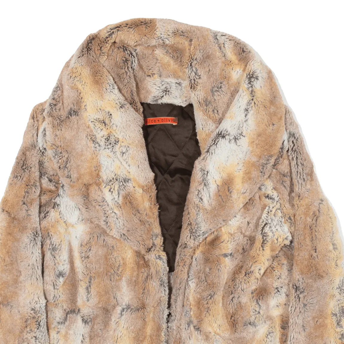 ALICE & OLIVIA Faux Fur Quilted Lined Coat Brown Womens S