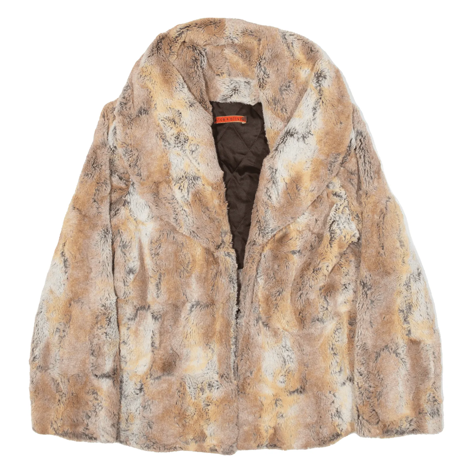 ALICE & OLIVIA Faux Fur Quilted Lined Coat Brown Womens S