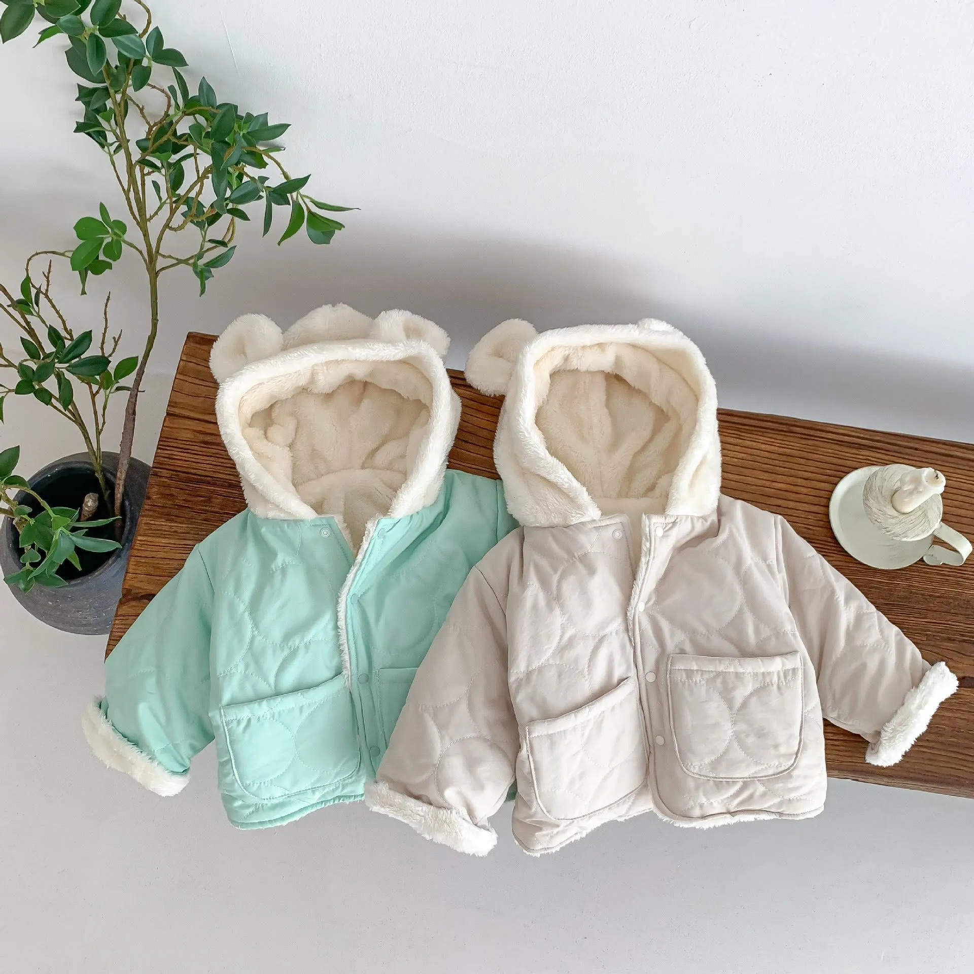 Baby Hooded Reversible Quilted Bear Coat