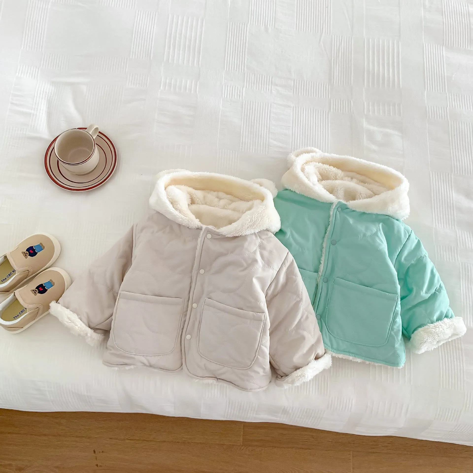 Baby Hooded Reversible Quilted Bear Coat