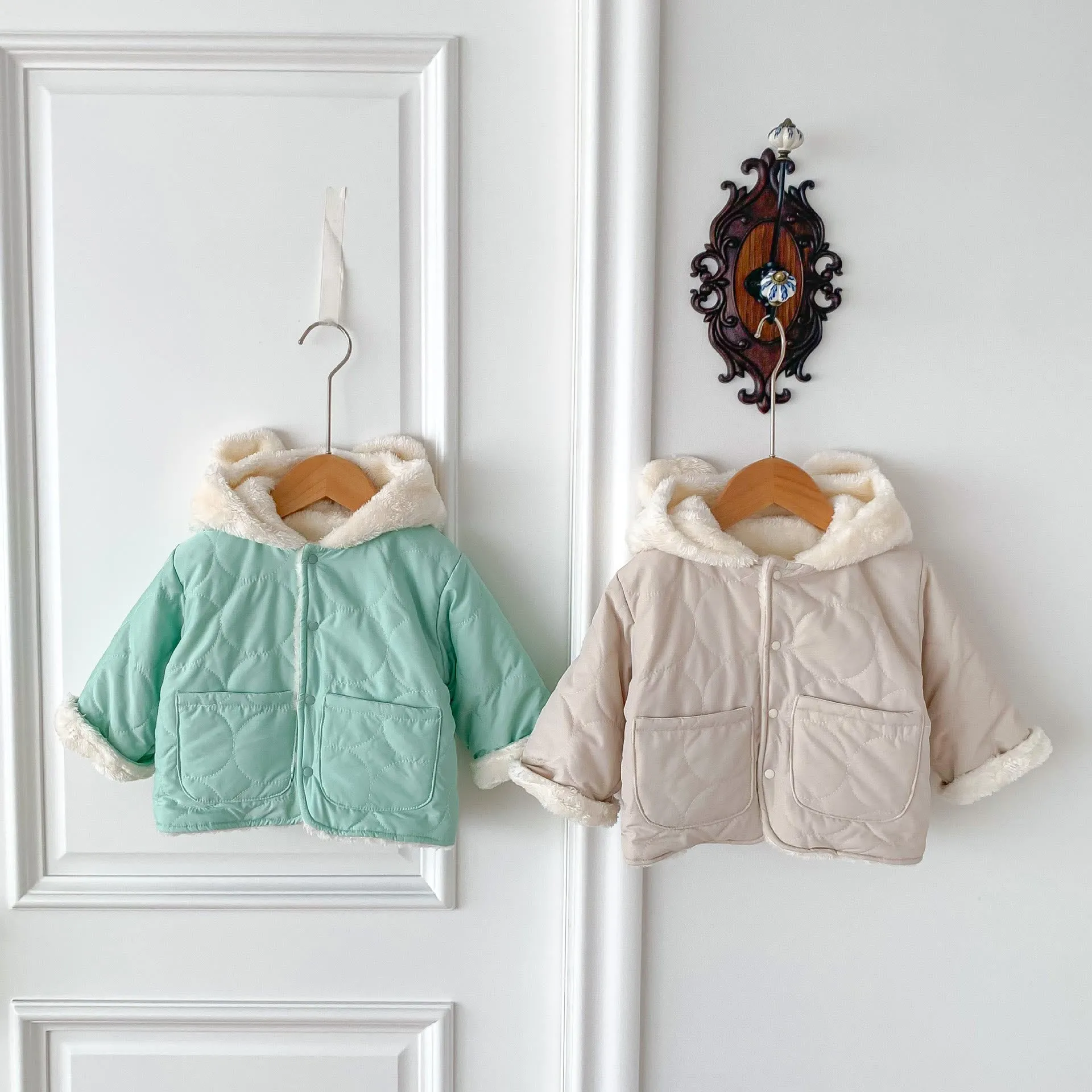 Baby Hooded Reversible Quilted Bear Coat