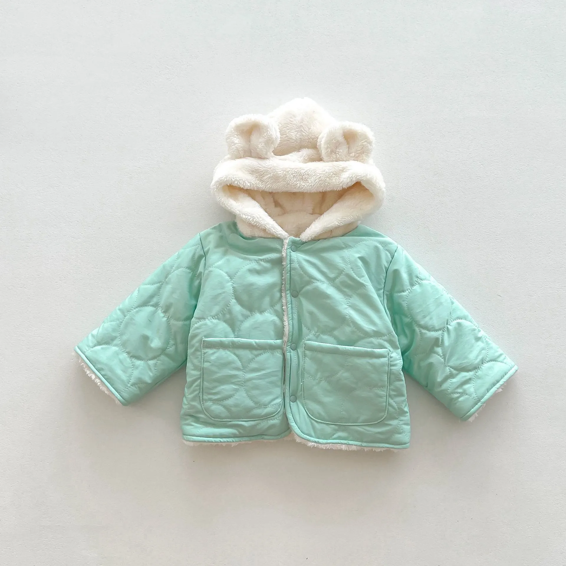 Baby Hooded Reversible Quilted Bear Coat