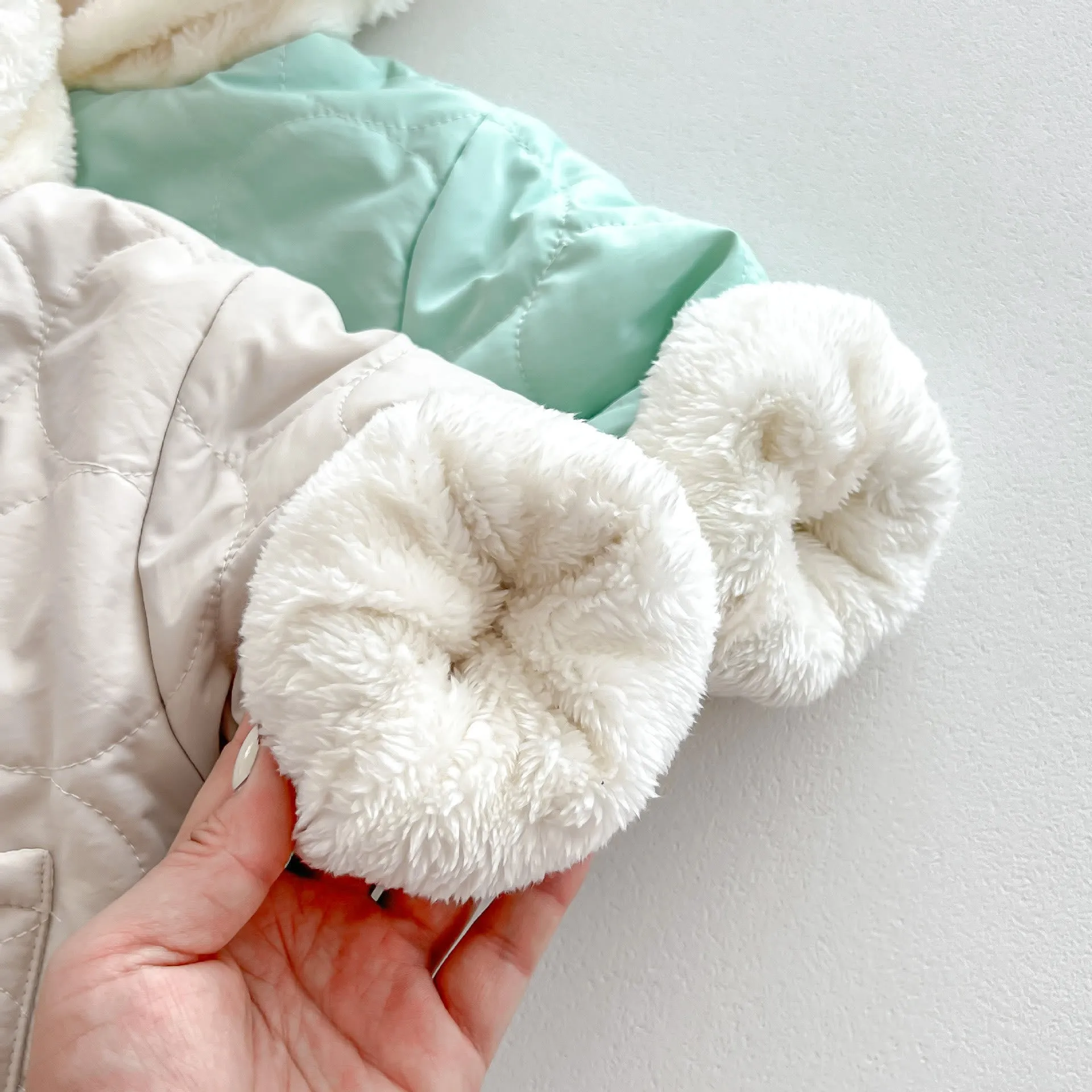 Baby Hooded Reversible Quilted Bear Coat