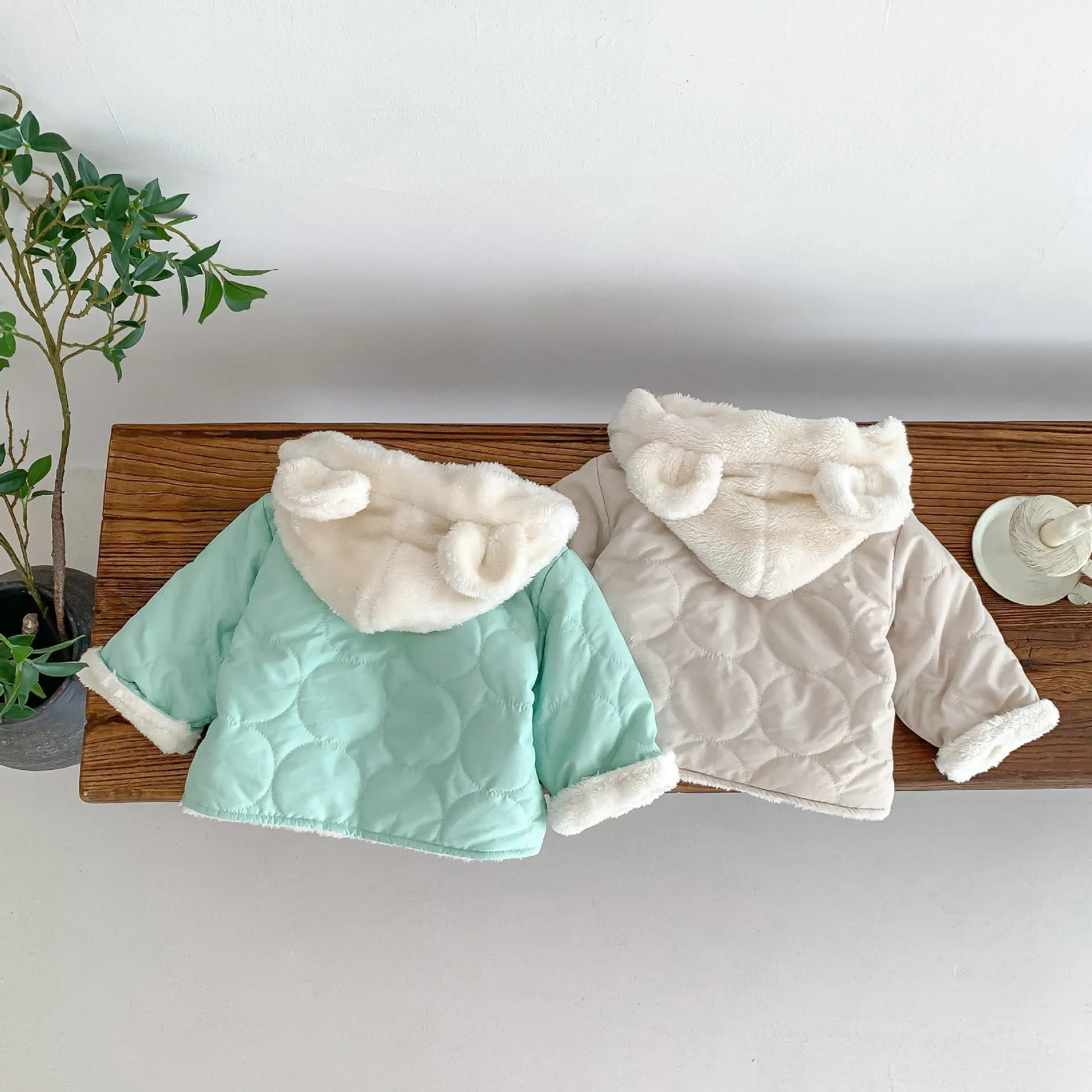 Baby Hooded Reversible Quilted Bear Coat