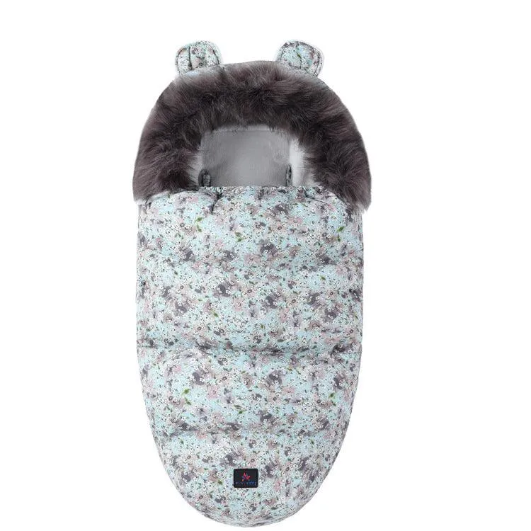 Baby Sleeping Bag Baby Going Out Thickened Fleece Warm Stroller Fur Collar Winter Newborn Anti-kicking Blanket