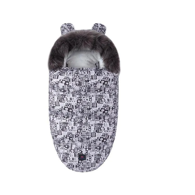 Baby Sleeping Bag Baby Going Out Thickened Fleece Warm Stroller Fur Collar Winter Newborn Anti-kicking Blanket
