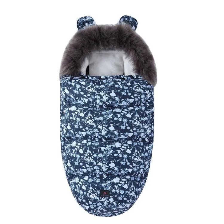 Baby Sleeping Bag Baby Going Out Thickened Fleece Warm Stroller Fur Collar Winter Newborn Anti-kicking Blanket