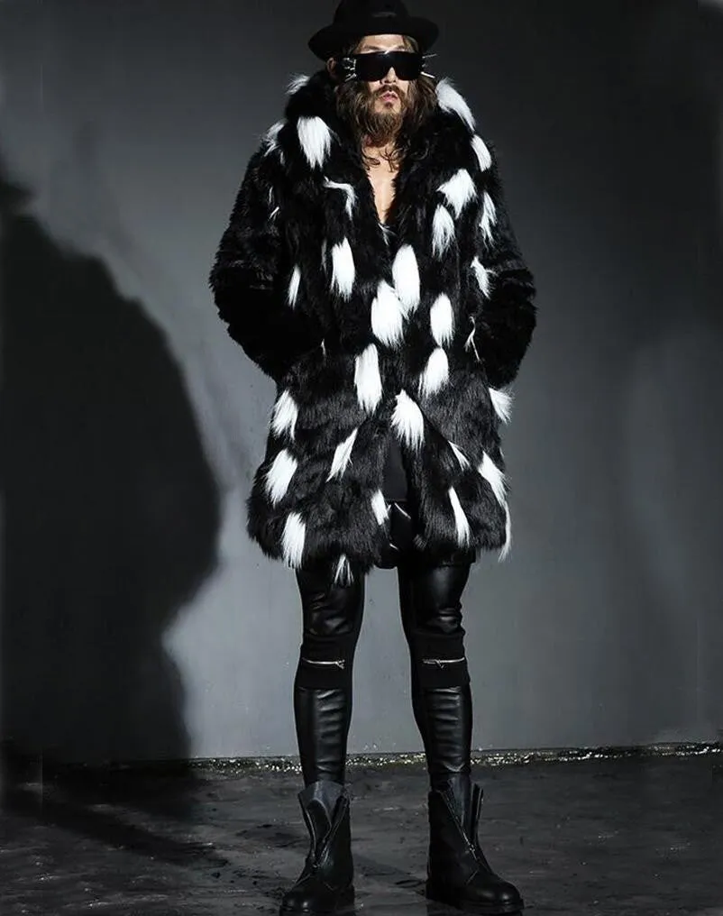 Black and White Fur Spot Fashionable Men Jacket
