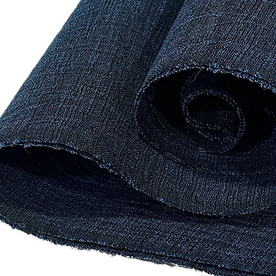 Black/Midnight Blue Stiff Papery Textured Crinkled Vintage Japanese Crepe by the Yard,  #331