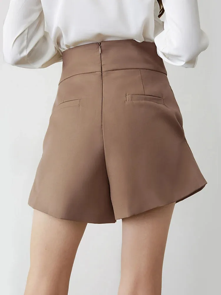 Crisscross Solid Patchwork Button Minimalist Shorts For Women High Waist Casual Loose Short Trousers Female Fashion Style
