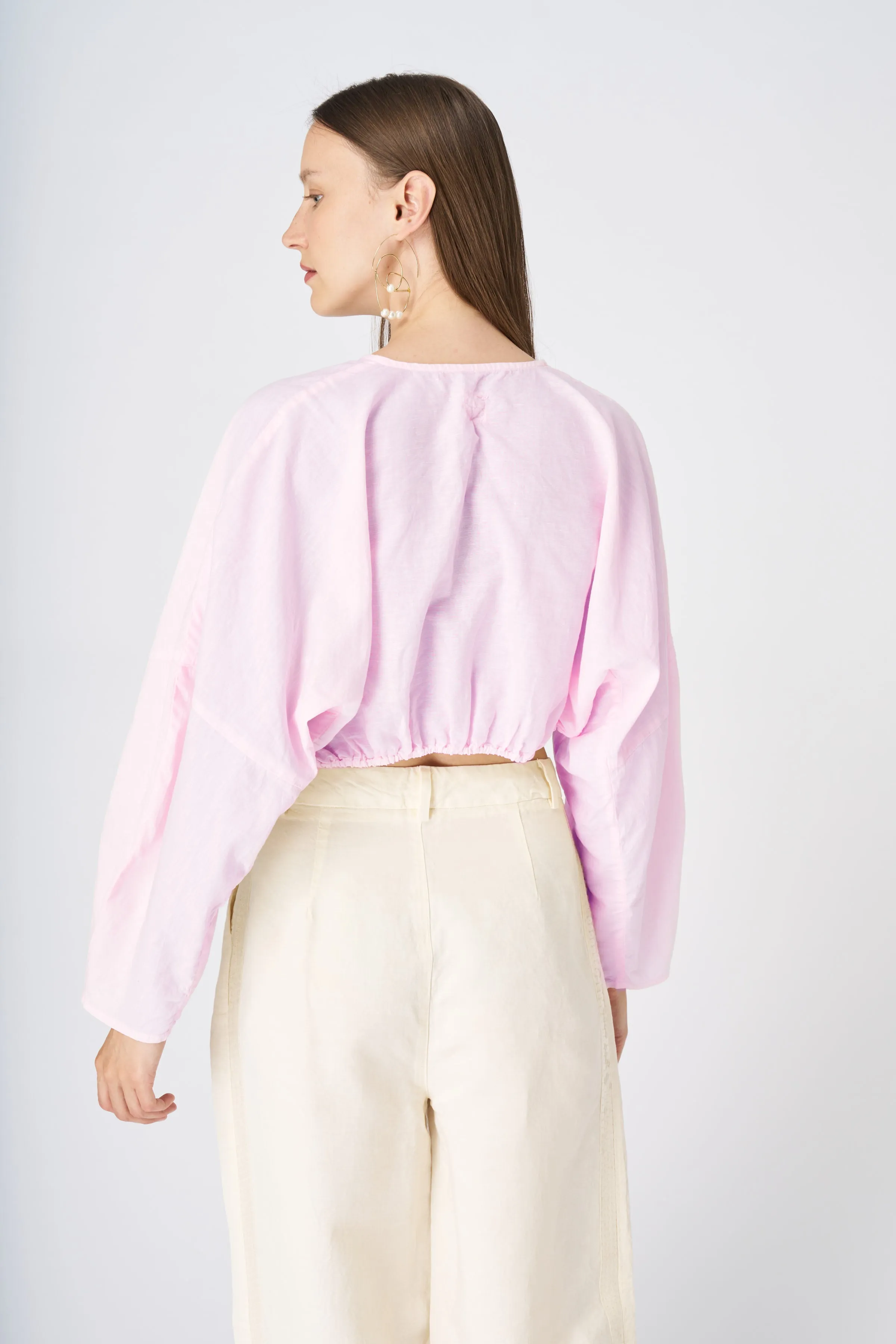 Cropped Button-Down Linen Shirt