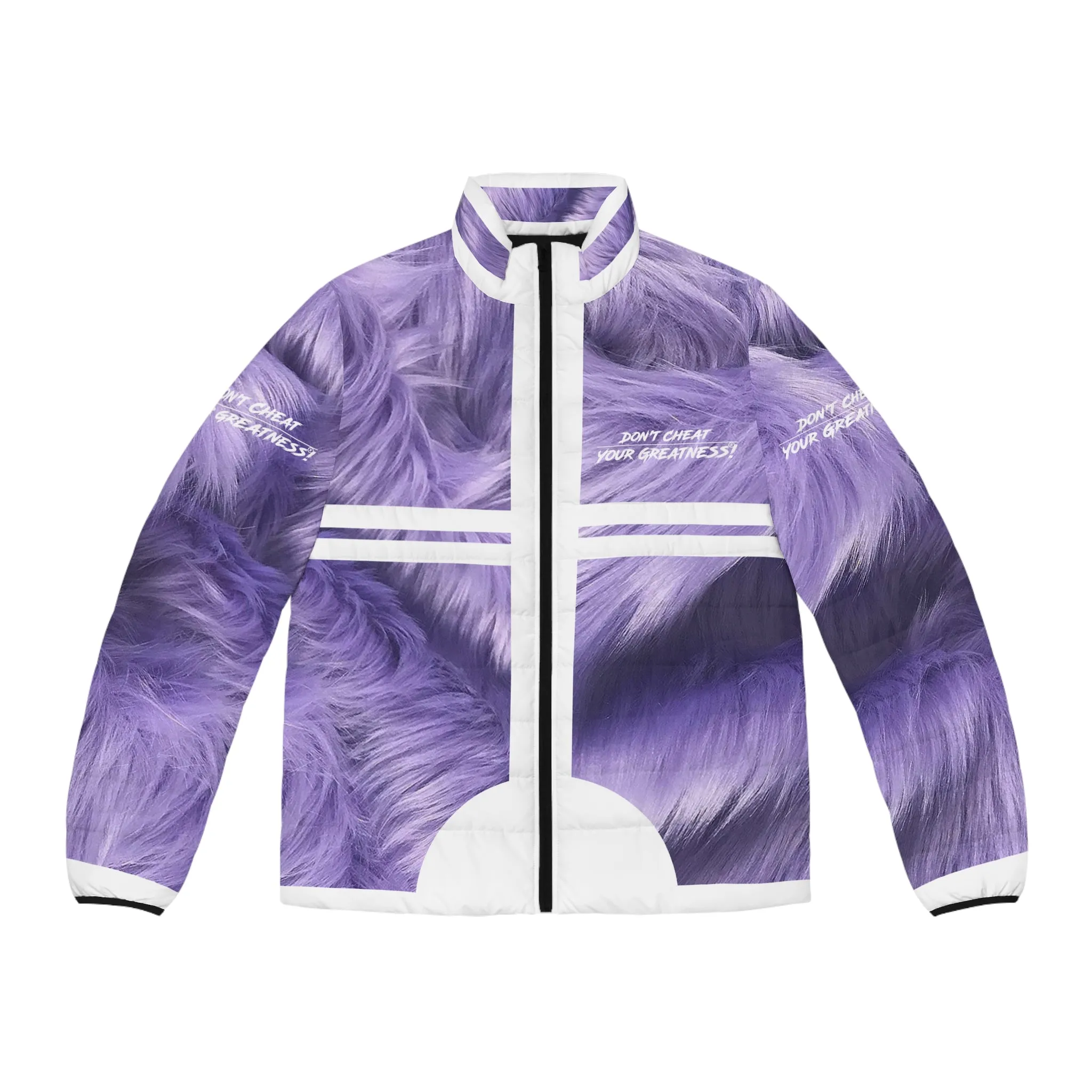 DCYG White logo & Purple Fur Xclusive Unisex Puffer Jacket (AOP)