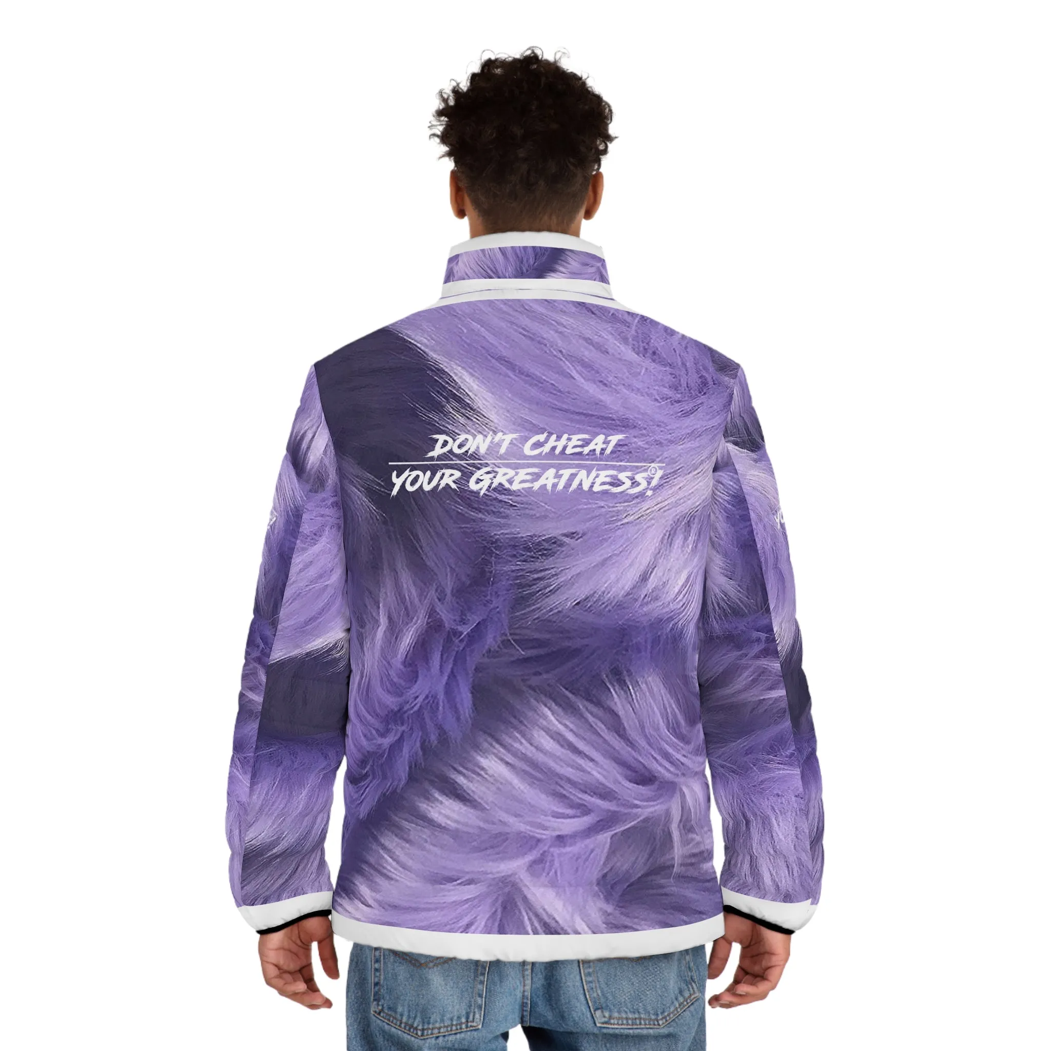 DCYG White logo & Purple Fur Xclusive Unisex Puffer Jacket (AOP)