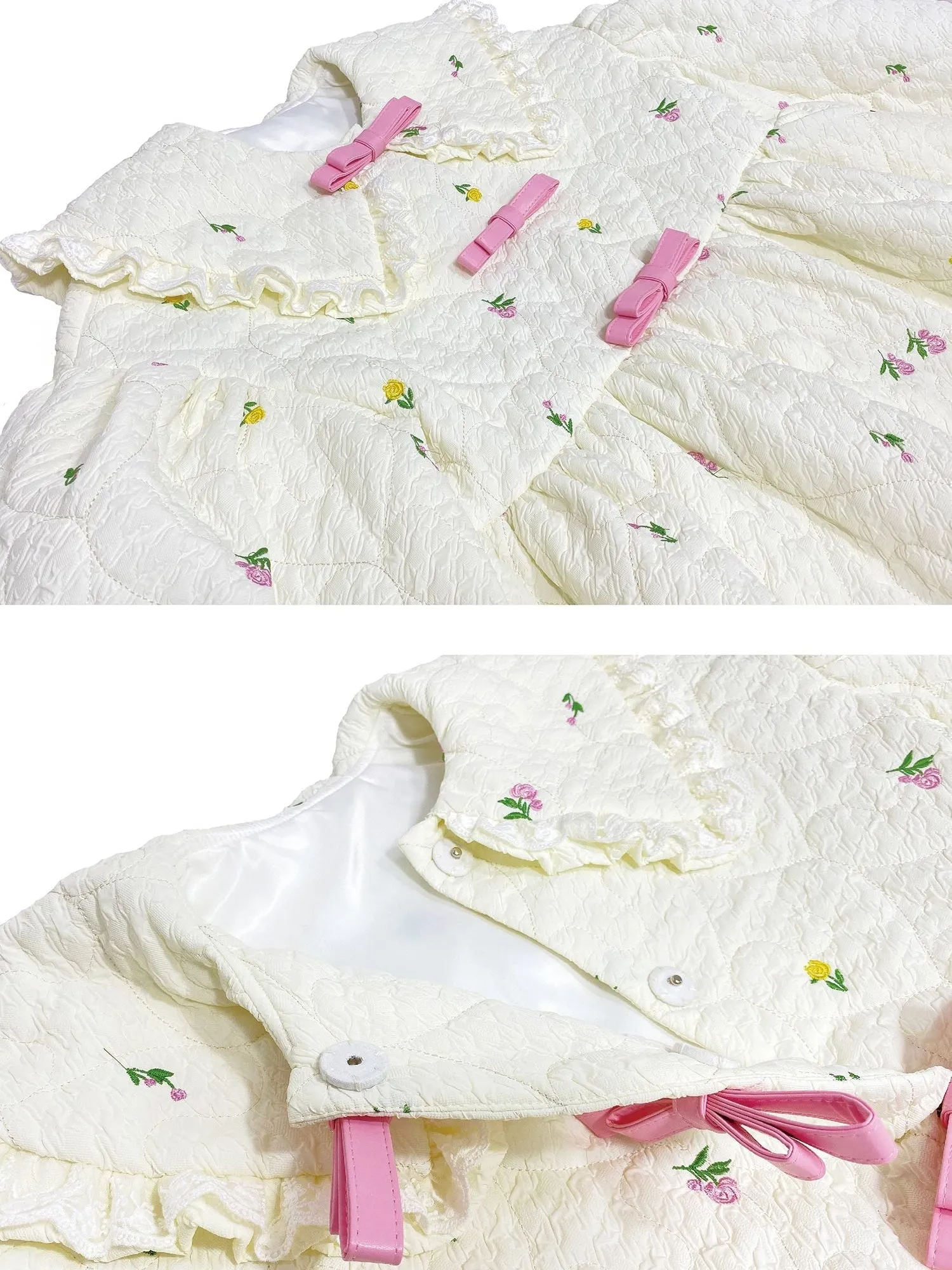 Flower Embroidery Loose Mid-length Cotton Quilted Coat