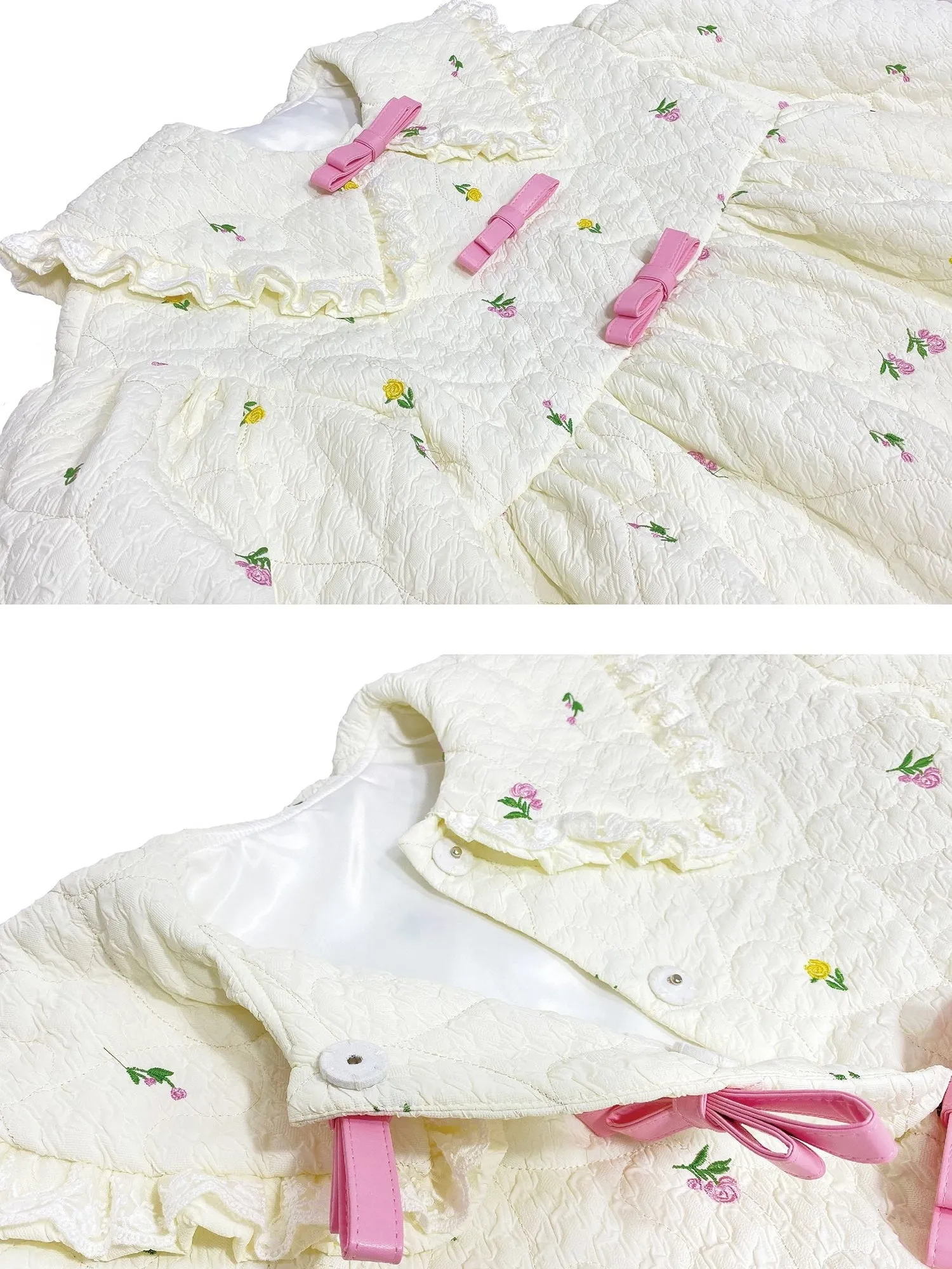 Flower Embroidery Loose Mid-length Cotton Quilted Coat