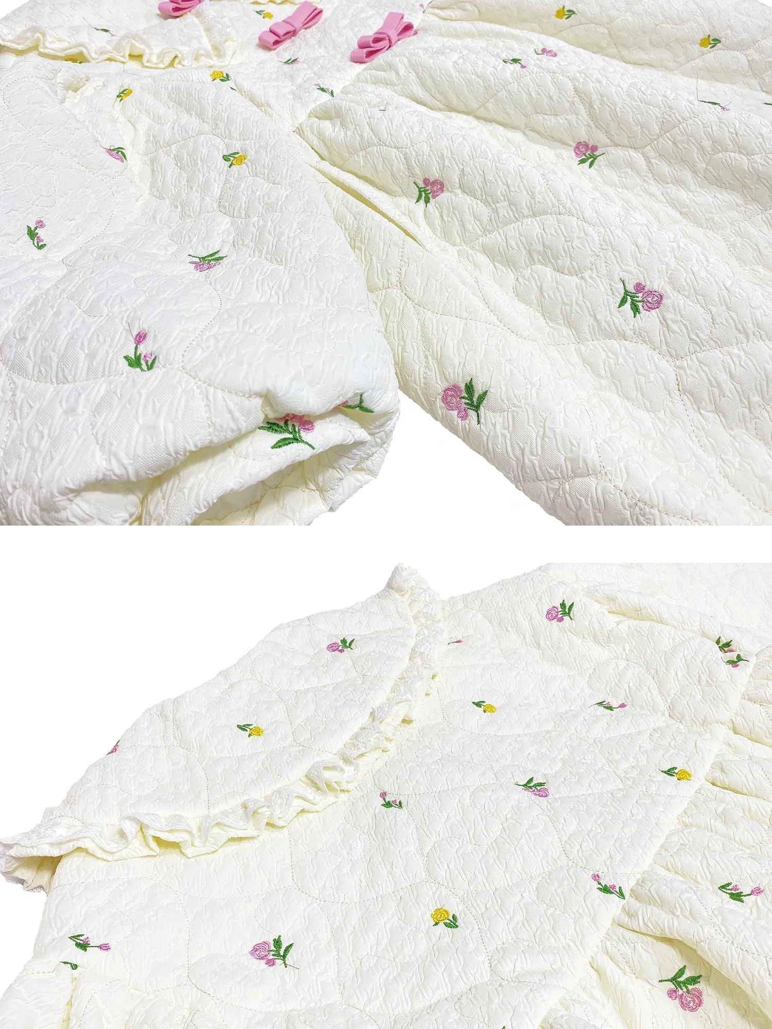 Flower Embroidery Loose Mid-length Cotton Quilted Coat