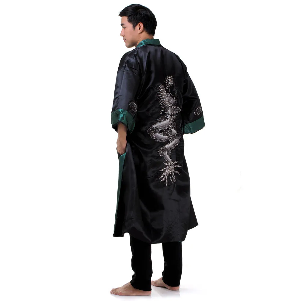 Green Fucanglong Reversible Dragon Kimono Robe for Men