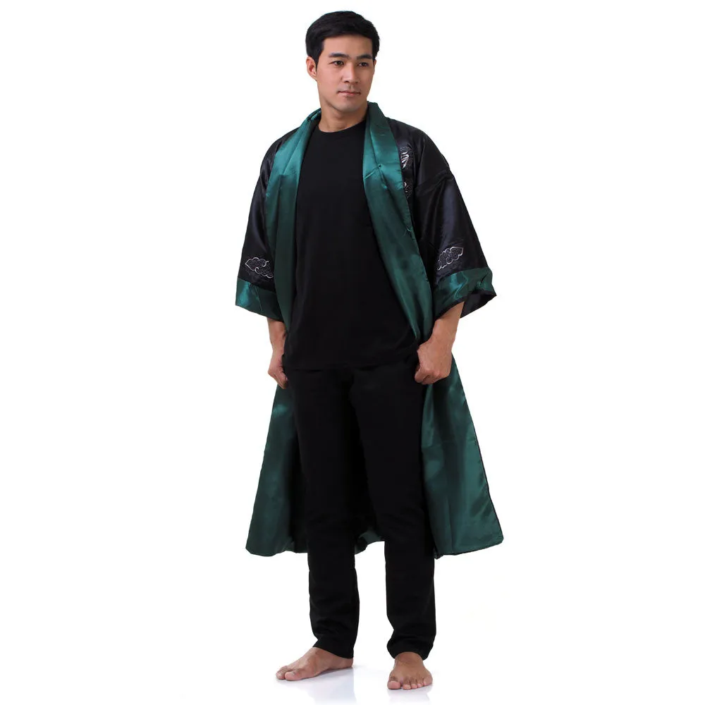 Green Fucanglong Reversible Dragon Kimono Robe for Men