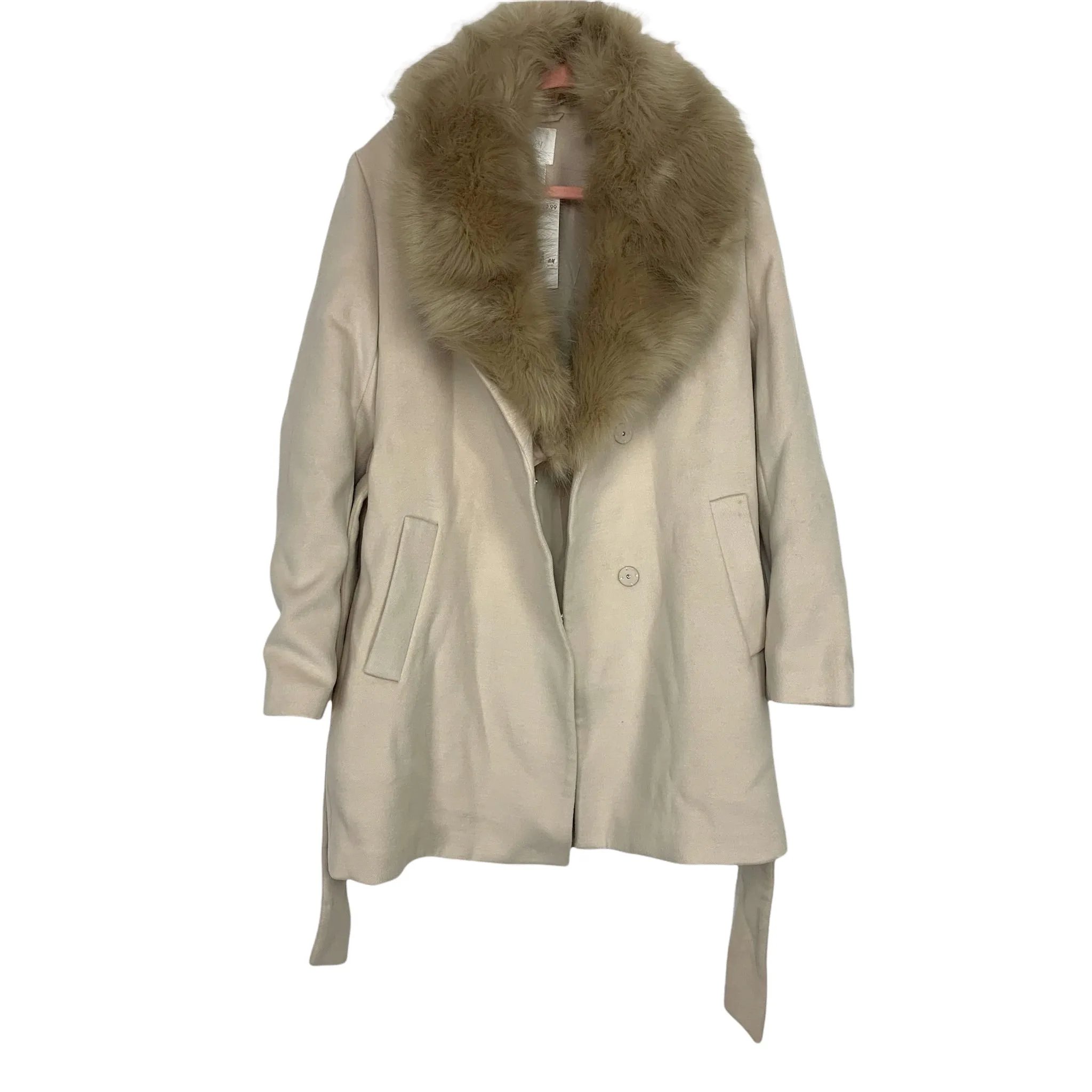 H&M Cream Removable Faux Fur Collar Snap Closure Jacket NWT- Size S