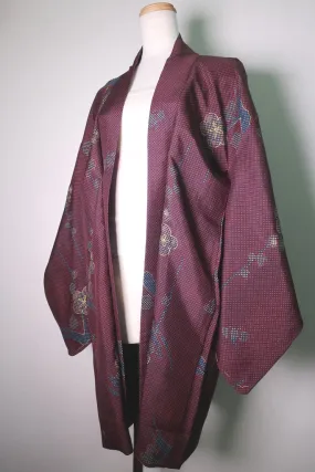 Haori Jacket Vintage(1920-1950) Black Red Plum blossom Silk #8751K1