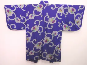 Haori Jacket Vintage(1920-1950) Blueish Purple Camellia Meisen Silk #8268C1