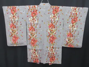 Haori Jacket Vintage(1920-1950) Gray Plum blossom Rinzu Long Silk #7803K5