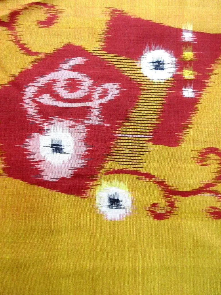 Haori Jacket Vintage(1920-1950) Yellow ocher Abstract art Flower Meisen Silk #8220B4
