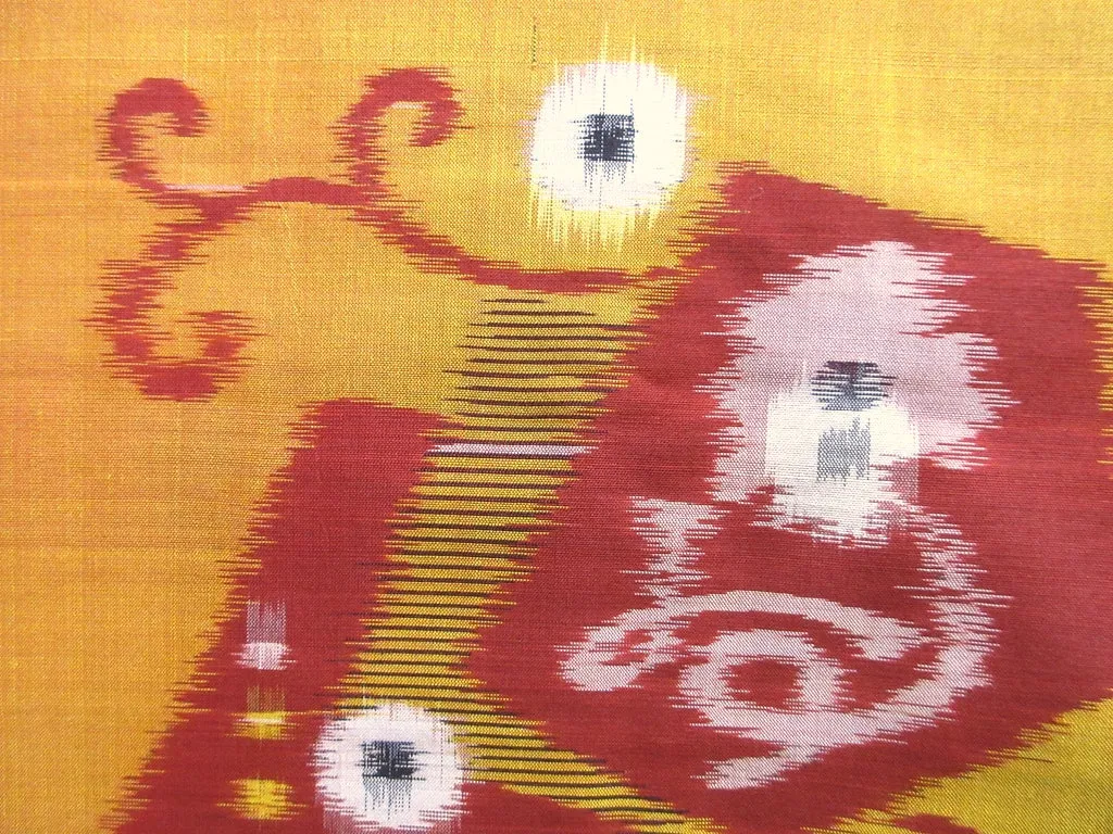 Haori Jacket Vintage(1920-1950) Yellow ocher Abstract art Flower Meisen Silk #8220B4