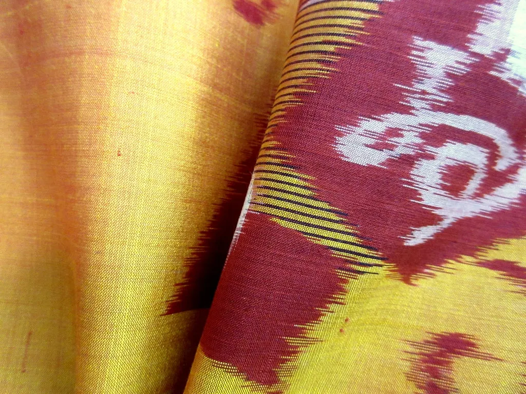 Haori Jacket Vintage(1920-1950) Yellow ocher Abstract art Flower Meisen Silk #8220B4