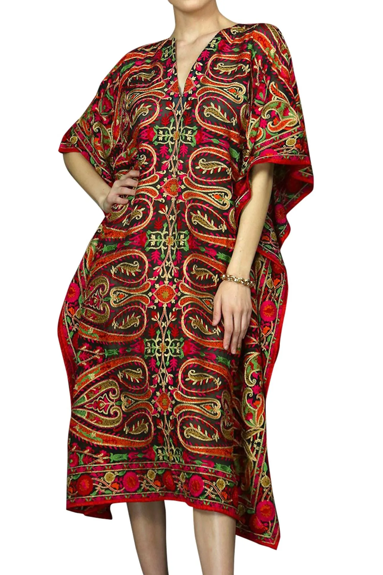 Holiday Lace Up Short Kaftan Dress in Poinsettia