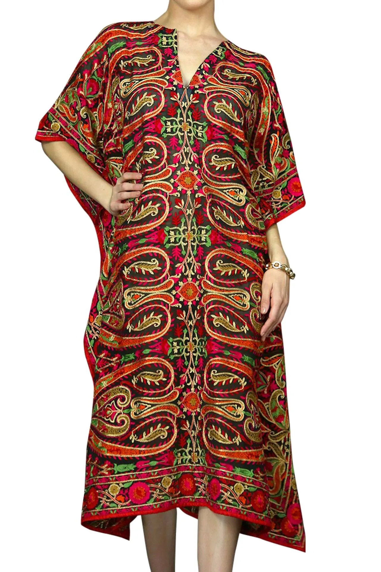 Holiday Lace Up Short Kaftan Dress in Poinsettia