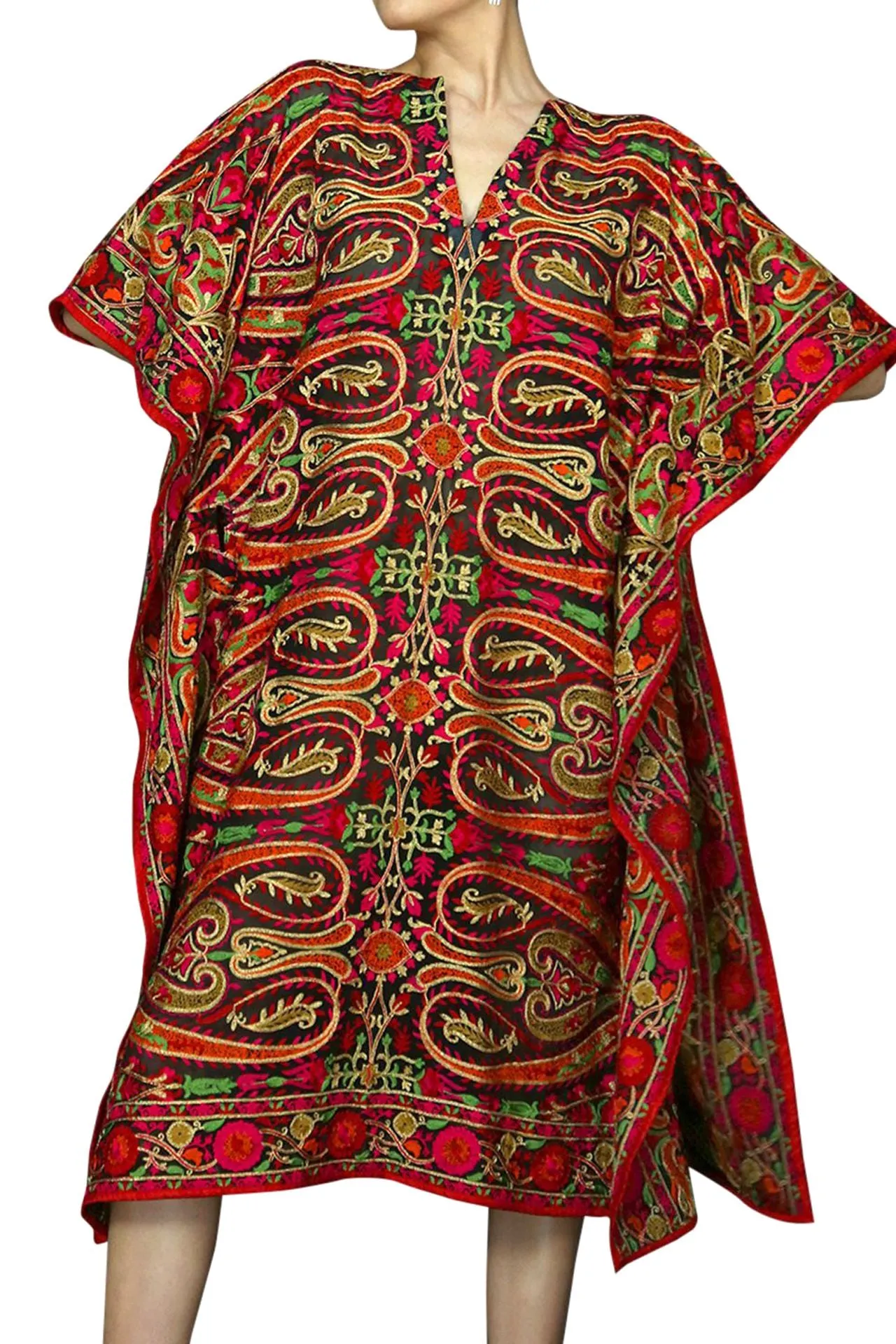 Holiday Lace Up Short Kaftan Dress in Poinsettia