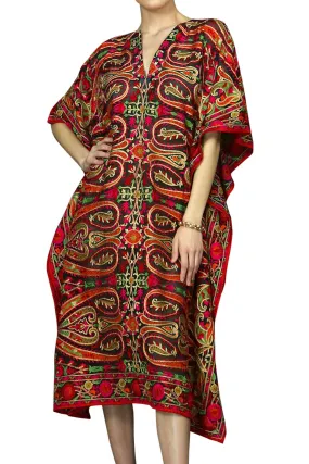 Holiday Lace Up Short Kaftan Dress in Poinsettia