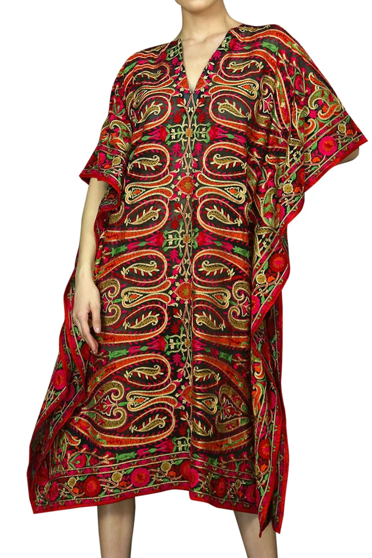 Holiday Lace Up Short Kaftan Dress in Poinsettia