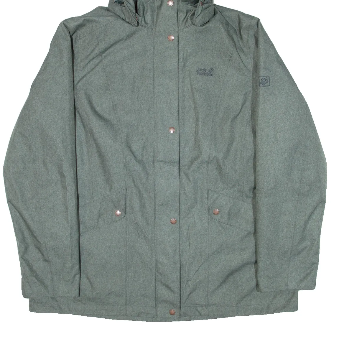 JACK WOLFSKIN Quilted Lined Womens Rain Coat Green Hooded XL