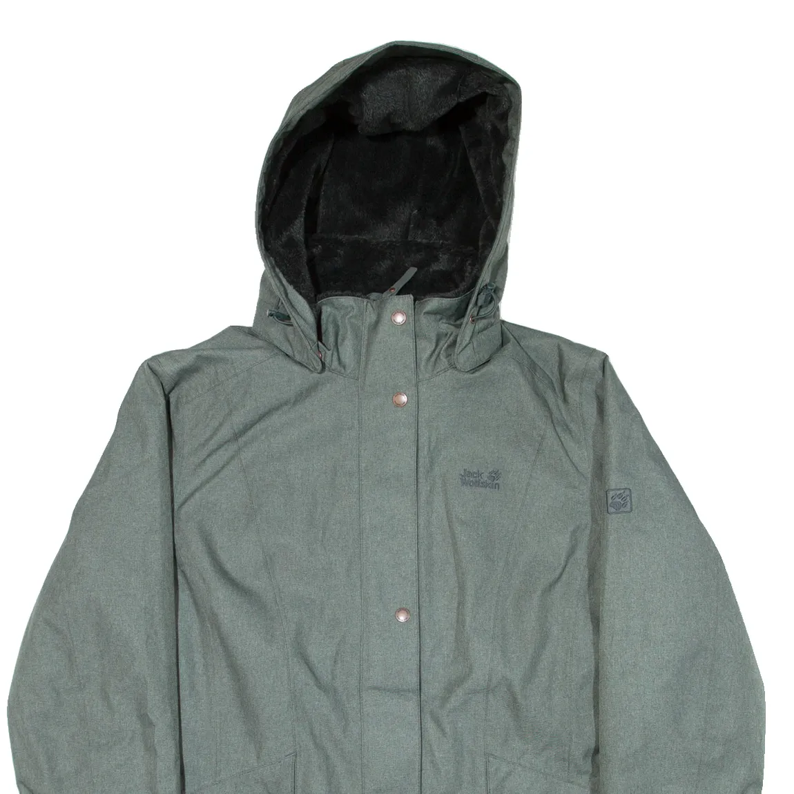 JACK WOLFSKIN Quilted Lined Womens Rain Coat Green Hooded XL
