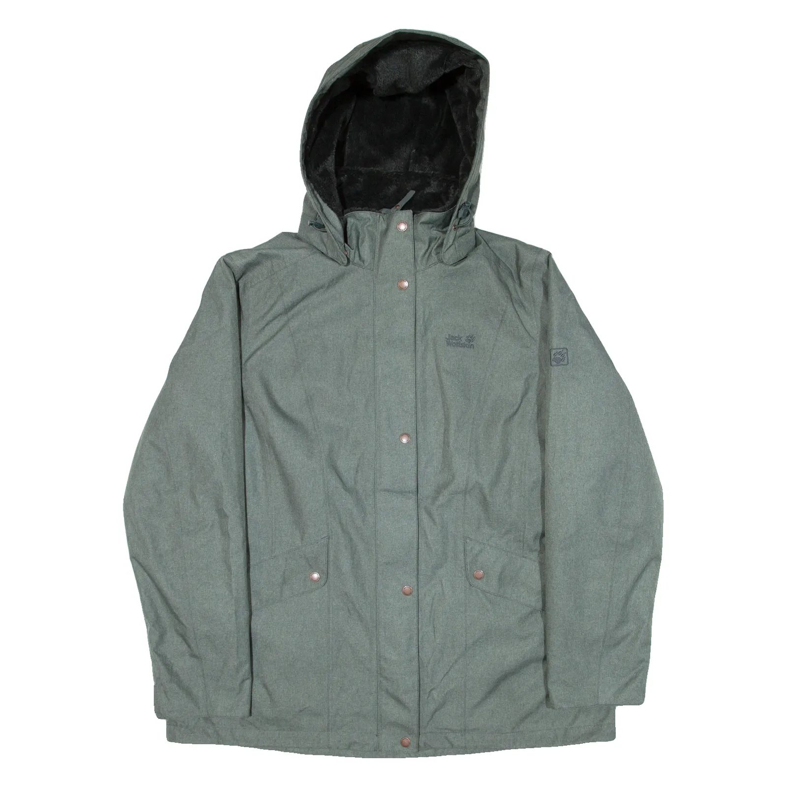 JACK WOLFSKIN Quilted Lined Womens Rain Coat Green Hooded XL