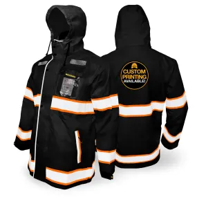 KwikSafety TORRENT Safety Rain Jacket (FOLDABLE HOOD) Hi Vis Coat Reflective PPE - Model No.: KS5516BLK