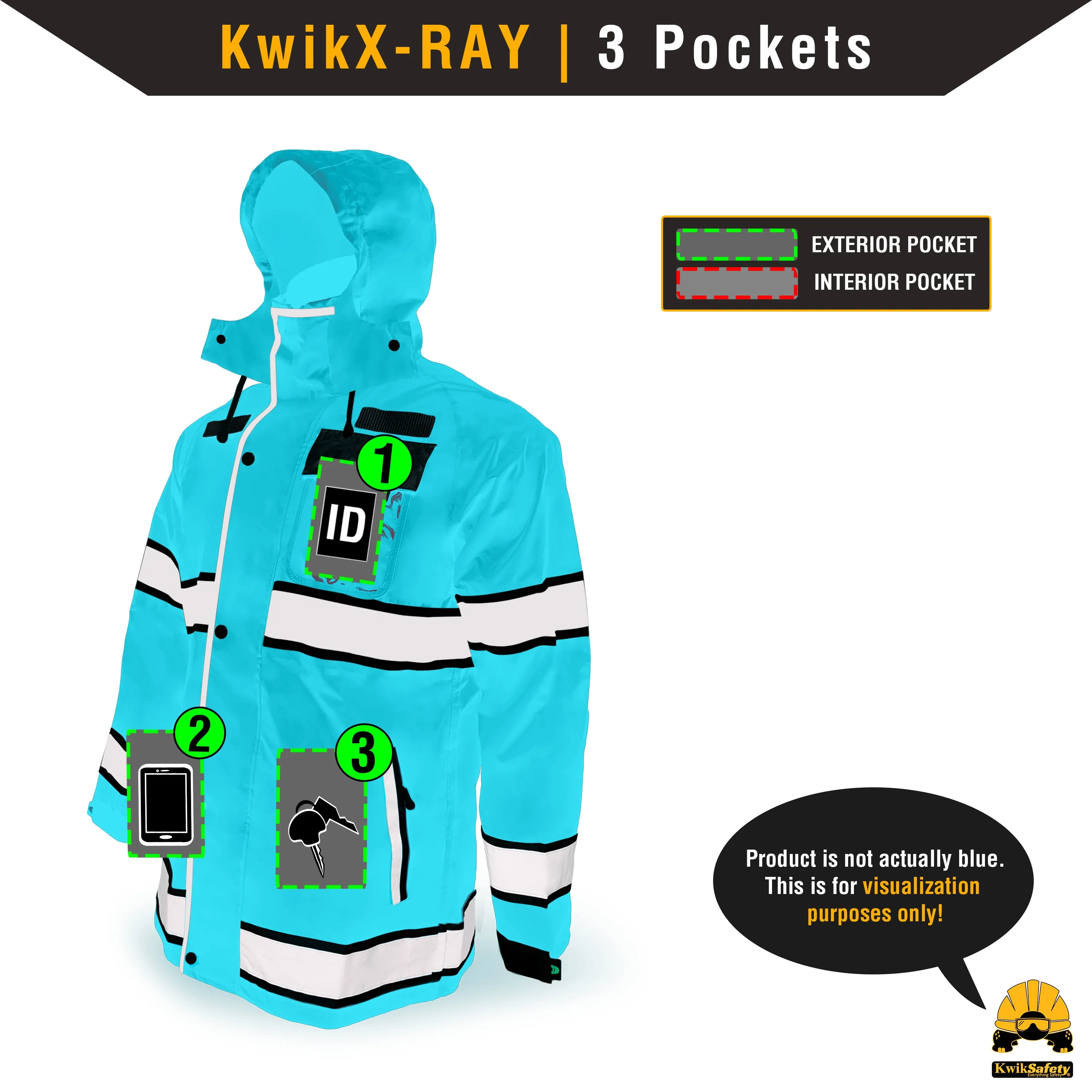 KwikSafety TORRENT Safety Rain Jacket (FOLDABLE HOOD) Hi Vis Coat Reflective PPE - Model No.: KS5516BLK